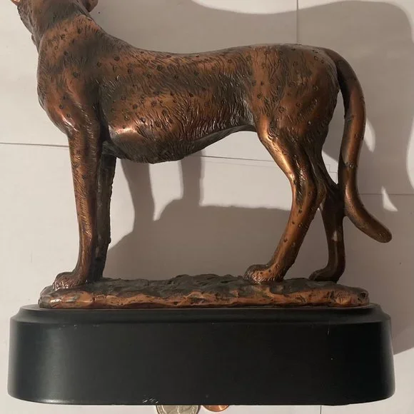 Vintage Copper Metal Statue Sculpture Leopard, Big Cat, Wildlife, Heavy Duty, 9"